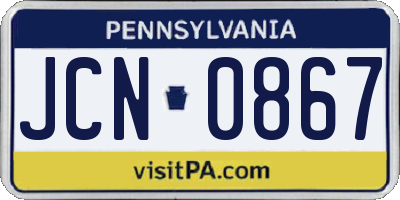 PA license plate JCN0867
