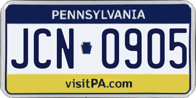 PA license plate JCN0905