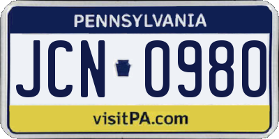 PA license plate JCN0980