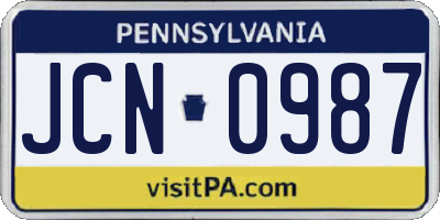 PA license plate JCN0987