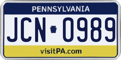 PA license plate JCN0989