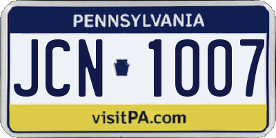 PA license plate JCN1007