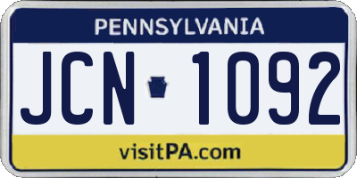 PA license plate JCN1092