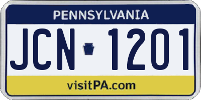 PA license plate JCN1201