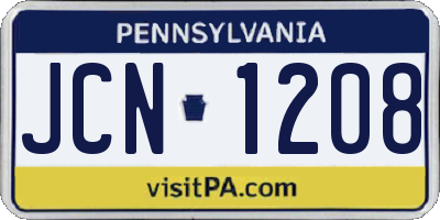 PA license plate JCN1208