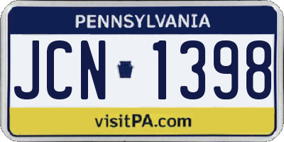 PA license plate JCN1398
