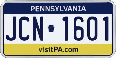 PA license plate JCN1601