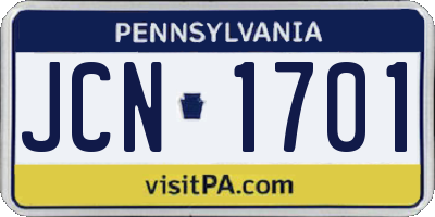 PA license plate JCN1701
