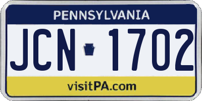 PA license plate JCN1702