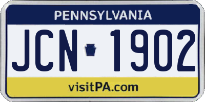 PA license plate JCN1902