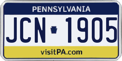 PA license plate JCN1905