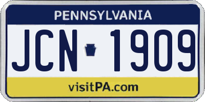 PA license plate JCN1909