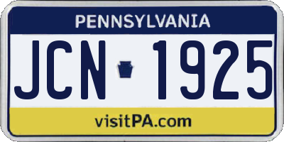 PA license plate JCN1925