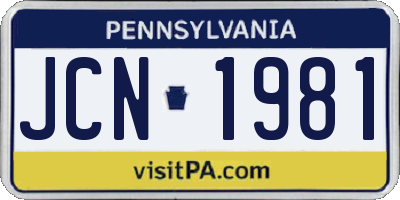 PA license plate JCN1981