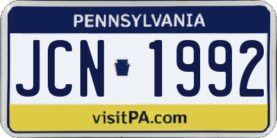 PA license plate JCN1992