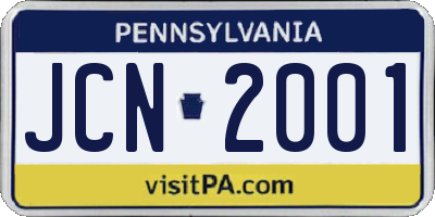 PA license plate JCN2001