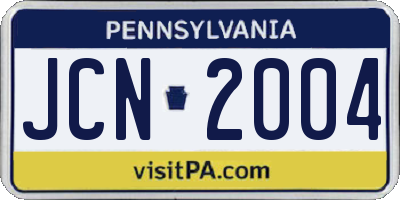 PA license plate JCN2004