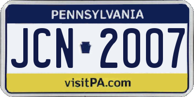 PA license plate JCN2007