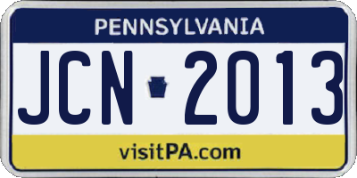 PA license plate JCN2013