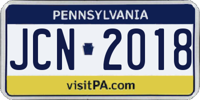 PA license plate JCN2018
