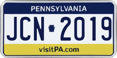 PA license plate JCN2019