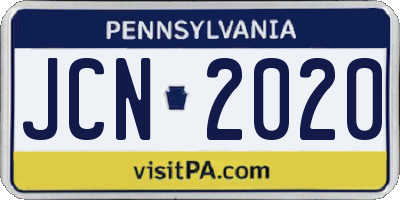 PA license plate JCN2020