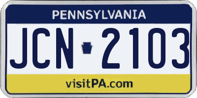 PA license plate JCN2103