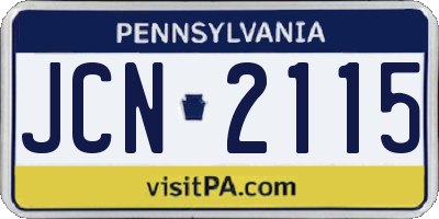 PA license plate JCN2115
