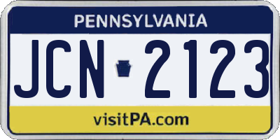 PA license plate JCN2123