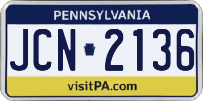PA license plate JCN2136