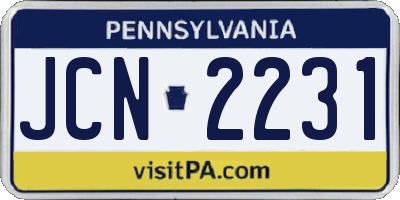 PA license plate JCN2231