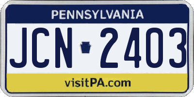 PA license plate JCN2403