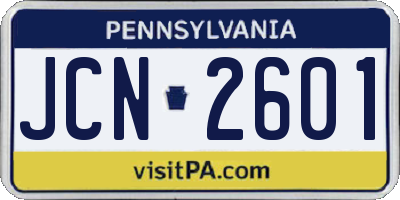 PA license plate JCN2601