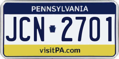 PA license plate JCN2701