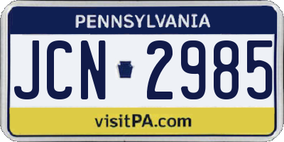PA license plate JCN2985