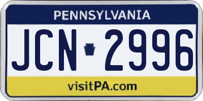 PA license plate JCN2996