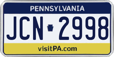 PA license plate JCN2998