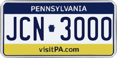 PA license plate JCN3000