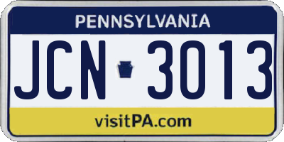 PA license plate JCN3013