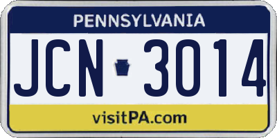 PA license plate JCN3014