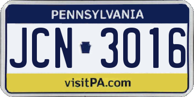 PA license plate JCN3016