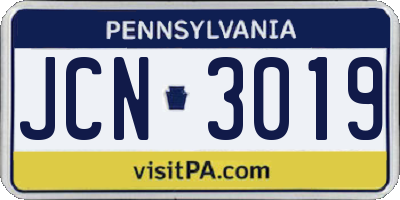 PA license plate JCN3019