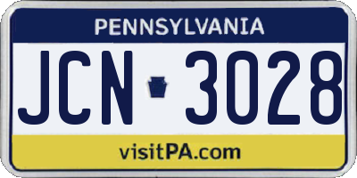 PA license plate JCN3028