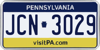 PA license plate JCN3029