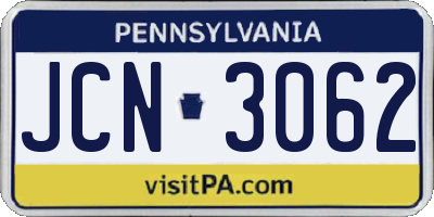 PA license plate JCN3062