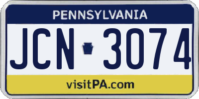 PA license plate JCN3074