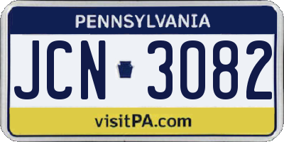 PA license plate JCN3082