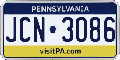 PA license plate JCN3086