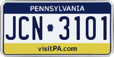 PA license plate JCN3101