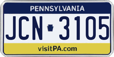 PA license plate JCN3105